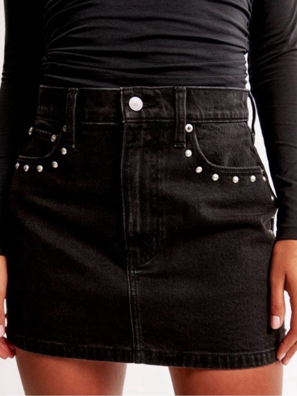 Abercrombie & Fitch Black Studded Denim Mini Skirt